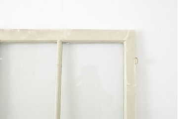 フランスアンティーク　人気のオーバル型ドアノブが付いた、ホワイトとミントグリーンの優しい色合いが可愛らしいガラス扉2枚セット(親子ドア、建具)(R-053017)