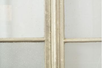 フランスアンティーク　人気のオーバル型ドアノブが付いた、ホワイトとミントグリーンの優しい色合いが可愛らしいガラス扉2枚セット(親子ドア、建具)(R-053017)