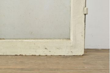 フランスアンティーク　人気のオーバル型ドアノブが付いた、ホワイトとミントグリーンの優しい色合いが可愛らしいガラス扉2枚セット(親子ドア、建具)(R-053018)