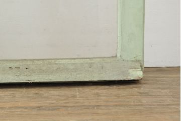 フランスアンティーク　人気のオーバル型ドアノブが付いた、ホワイトとミントグリーンの優しい色合いが可愛らしいガラス扉2枚セット(親子ドア、建具)(R-053018)