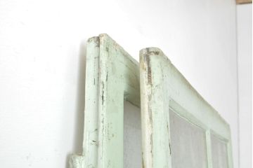 【N様用ご注文品】フランスアンティーク　人気のオーバル型ドアノブが付いた、ホワイトとミントグリーンの優しい色合いが可愛らしいガラス扉2枚セット(両開きドア、建具)(R-053019)