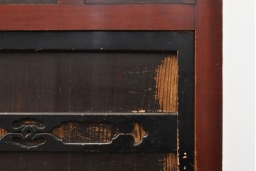 和製アンティーク　和モダンなお部屋にぴったりのツートンカラーが目を引く重ね水屋箪笥(収納棚、戸棚、食器棚、キャビネット)(R-053023)