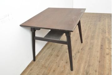 ビンテージ家具　松本民芸家具　和・洋どちらの空間にも取り入れやすい棚付きダイニングテーブル(食卓、2人掛け、ヴィンテージ)(R-053029)