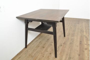 ビンテージ家具　松本民芸家具　和・洋どちらの空間にも取り入れやすい棚付きダイニングテーブル(食卓、2人掛け、ヴィンテージ)(R-053030)