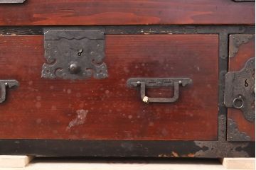 和製アンティーク　新潟県　村上箪笥　時代の味わいが魅力的な収納箪笥(時代箪笥、和たんす、整理箪笥、引き出し、チェスト、タンス)(R-053049)