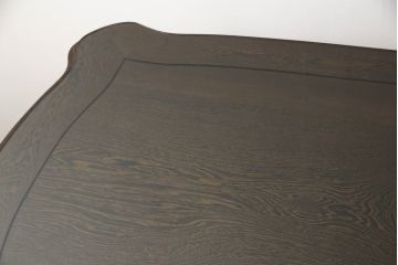 中古　美品　タガヤサン　細やかな彫刻が美しい、ガラス天板付きダイニングテーブル(食卓)(R-053051)