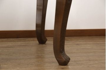 中古　美品　タガヤサン　細やかな彫刻が美しい、ガラス天板付きダイニングテーブル(食卓)(R-053051)