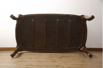 中古　美品　タガヤサン　細やかな彫刻が美しい、ガラス天板付きダイニングテーブル(食卓)(R-053051)