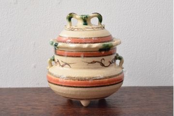 桃山窯　林英仁　弥七田　おりべ　香炉　共箱(織部焼)(R-053056)