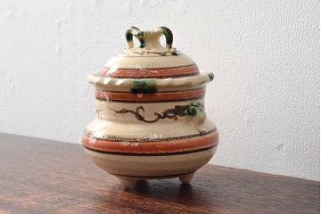 桃山窯　林英仁　弥七田　おりべ　香炉　共箱(織部焼)(R-053056)