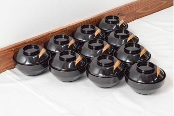 明治〜大正　輪島塗　金蒔絵の見事な木製椀10客(漆器、お椀)(R-053059)