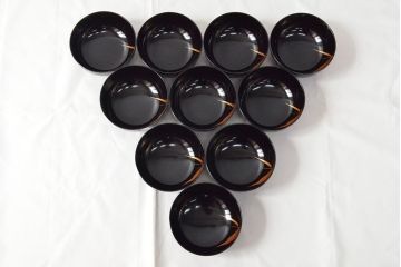 明治〜大正　輪島塗　金蒔絵の見事な木製椀10客(漆器、お椀)(R-053059)