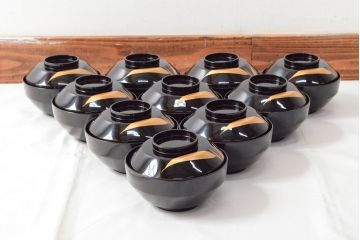 明治〜大正　輪島塗　金蒔絵の見事な木製椀10客(漆器、お椀)(R-053060)