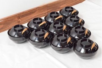明治〜大正　輪島塗　金蒔絵の見事な木製椀10客(漆器、お椀)(R-053060)
