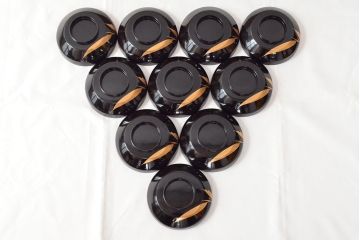 明治〜大正　輪島塗　金蒔絵の見事な木製椀10客(漆器、お椀)(R-053060)