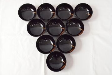 明治〜大正　輪島塗　金蒔絵の見事な木製椀10客(漆器、お椀)(R-053060)