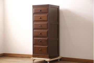 中古　美品　松本民芸家具　シンプルな作りで合わせやすいD型小物整理箪笥(縦型チェスト、引き出し、収納タンス)(定価約27万円)(R-053063)