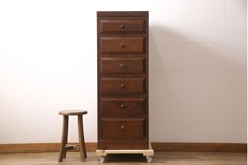 中古　美品　松本民芸家具　シンプルな作りで合わせやすいD型小物整理箪笥(縦型チェスト、引き出し、収納タンス)(定価約27万円)(R-053063)