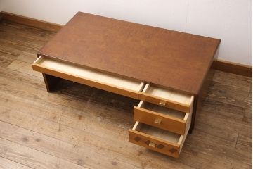 中古　美品　高級品　手造り工芸家具　凝ったつくりが魅力的な片袖机(文机、在宅ワーク、在宅用座机、在宅ワーク、在宅用ワークデスク)(R-053068)