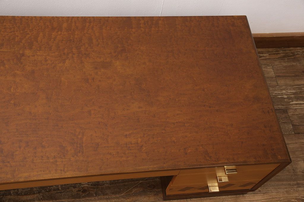 中古　美品　高級品　手造り工芸家具　凝ったつくりが魅力的な片袖机(文机、在宅ワーク、在宅用座机、在宅ワーク、在宅用ワークデスク)(R-053068)