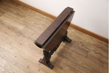 和製ビンテージ　松本民芸家具　脚のデザインがシックな#13型T・Fバタフライ卓(サイドテーブル、ラウンドテーブル、ドロップリーフテーブル、ヴィンテージ)(R-053075)