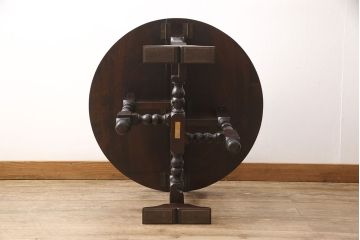 和製ビンテージ　松本民芸家具　脚のデザインがシックな#13型T・Fバタフライ卓(サイドテーブル、ラウンドテーブル、ドロップリーフテーブル、ヴィンテージ)(R-053075)