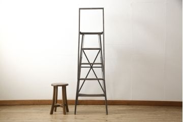 フランスアンティーク　スチール　一風変わったデザインが面白い脚立(ラダー、ステップ、飾り台)(R-053089)