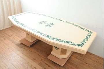 中古　フランス高級家具　八角形の天板が珍しい!お洒落なデザインが魅力の大型ダイニングテーブル(4人掛け、6人掛け、食卓)(定価約130万円)(R-053090)