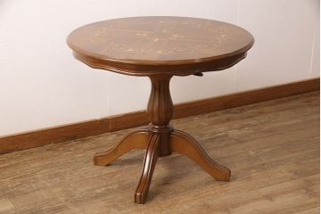 中古　イタリア製　美しい曲線のデザインが魅力的なリフティングテーブル(ダイニングテーブル、ラウンドテーブル)(R-053113)