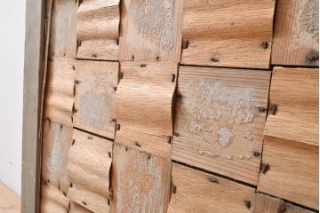 アンティーク建具　ダイヤガラス　枡格子に施された凝った意匠がアクセントになるガラス戸1枚(引き戸、建具)(R-053120)