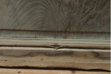 アンティーク建具　総ケヤキ材　長い時を経た風合いが味わい深いガラス戸1枚(引き戸、建具)(R-053122)