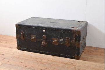 和製アンティーク　レトロな花柄がかわいらしい船トランク(R-053129)