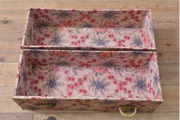 和製アンティーク　レトロな花柄がかわいらしい船トランク(R-053129)