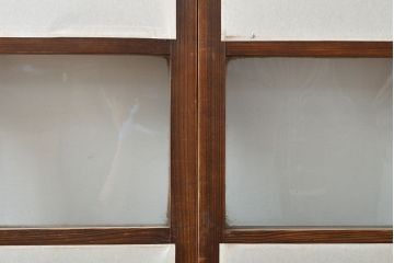アンティーク建具　昭和初期　経年を感じる木の風合いが味わい深い幅狭格子戸2枚セット(引き戸、帯ガラス戸)(R-053132)