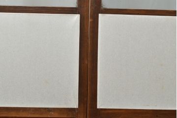 アンティーク建具　昭和初期　経年を感じる木の風合いが味わい深い幅狭格子戸2枚セット(引き戸、帯ガラス戸)(R-053132)