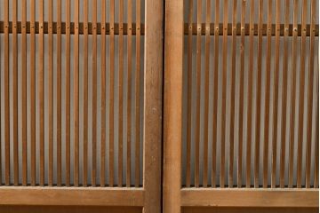 アンティーク建具　昭和初期　幅狭　整然と並ぶ細い縦桟が涼し気な雰囲気を醸し出す格子戸2枚セット(引き戸)(R-053133)