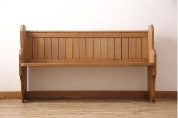 イギリスビンテージ　パイン材　ナチュラルスタイルにおすすめのチャーチベンチ(長椅子、木製ベンチ、ベンチ、ヴィンテージ)(R-053153)