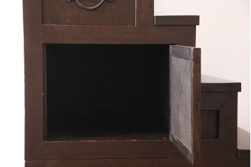 和製アンティーク　ヒノキ材製　多彩な収納が付いた2段重ね階段箪笥(時代箪笥、和タンス)(R-053157)