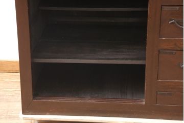 和製アンティーク　ヒノキ材製　多彩な収納が付いた2段重ね階段箪笥(時代箪笥、和タンス)(R-053157)
