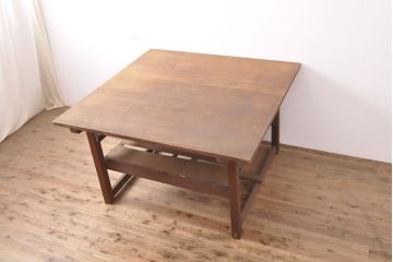 和製アンティーク　棚付きで使い勝手抜群!正方形の作業台(ダイニングテーブル)(R-053166)