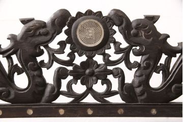 時代物　古い　李朝螺鈿細工　龍彫刻　座鏡(中国、ミラー)(R-053179)