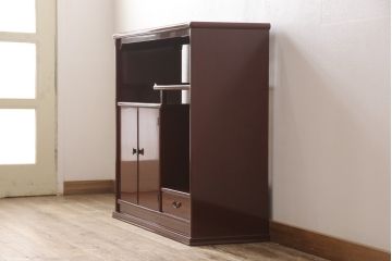 中古　美品　高級品　香川漆器　伝統工芸士 西岡寛治作　総漆塗り　滑らかで品のある漆塗りが美しい飾り棚(定価約70万円)(茶棚、茶箪笥、収納棚)(R-053197)
