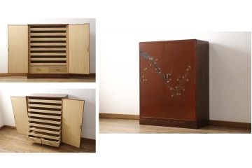 中古　国産　工芸家具　ケヤキ材　蒔絵　朱塗りが美しい和箪笥(総桐箪笥、桐たんす、着物箪笥、引き出し)(定価約120万円)(R-053207)