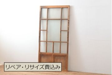 和製アンティーク　昭和初期　懐かしさ感じる!レトロな空間づくりにおすすめのガラス戸1枚(引き戸、建具)(R-053209)