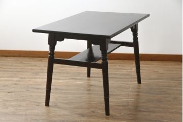 ビンテージ家具　松本民芸家具　洗練された佇まいが上品な棚付きダイニングテーブル(食卓、2人掛け、4人掛け、ヴィンテージ)(R-053213)