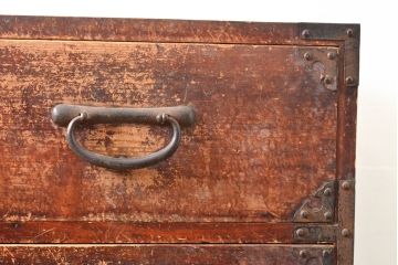 和製アンティーク　歴史を刻んだ深い味わいが感じられる時代箪笥(チェスト、和たんす、整理箪笥、収納箪笥、チェスト、引き出し)(R-053225)