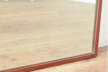 北欧ビンテージ　リメイク　チーク材製の横長ウォールミラー(壁掛け、鏡、ヴィンテージ)(R-053263)