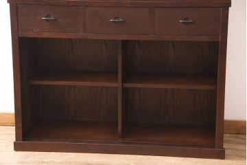 中古　美品　北海道旭川家具　和光　落ち着いた色合いと格子がモダンな雰囲気を醸し出す水屋箪笥(水屋たんす、食器棚、収納棚、キャビネット)(定価約41万円)(R-053283)