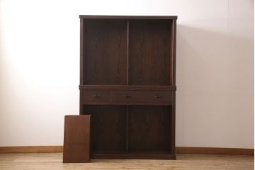 中古　美品　北海道旭川家具　和光　落ち着いた色合いと格子がモダンな雰囲気を醸し出す水屋箪笥(水屋たんす、食器棚、収納棚、キャビネット)(定価約41万円)(R-053283)