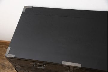 中古　美品　ニシザキ工芸　匣屋深川(はこやふかがわ)　黒漆塗り　モダンな空間にも合わせやすい民芸箪笥サイドボード(引き出し、サイドチェスト、収納箪笥、整理箪笥)(R-053285)